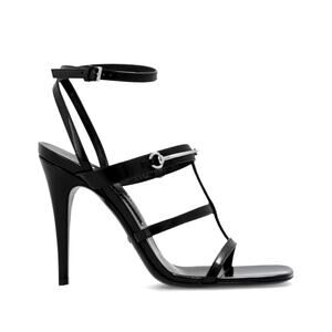 GUCCI Women's Horsebit Caged T Strap High Heel Sandals Black Silver 37.5 US 7.5
